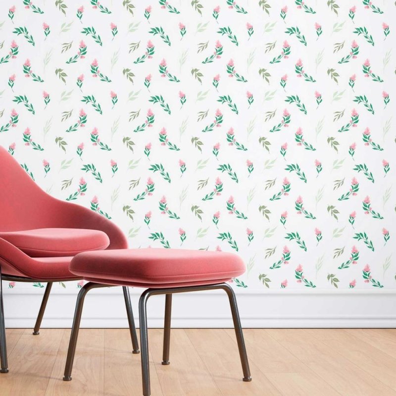 Papel de Parede Adesivo Folhas e Rosas Minimalistas N08052 - Papel na Parede