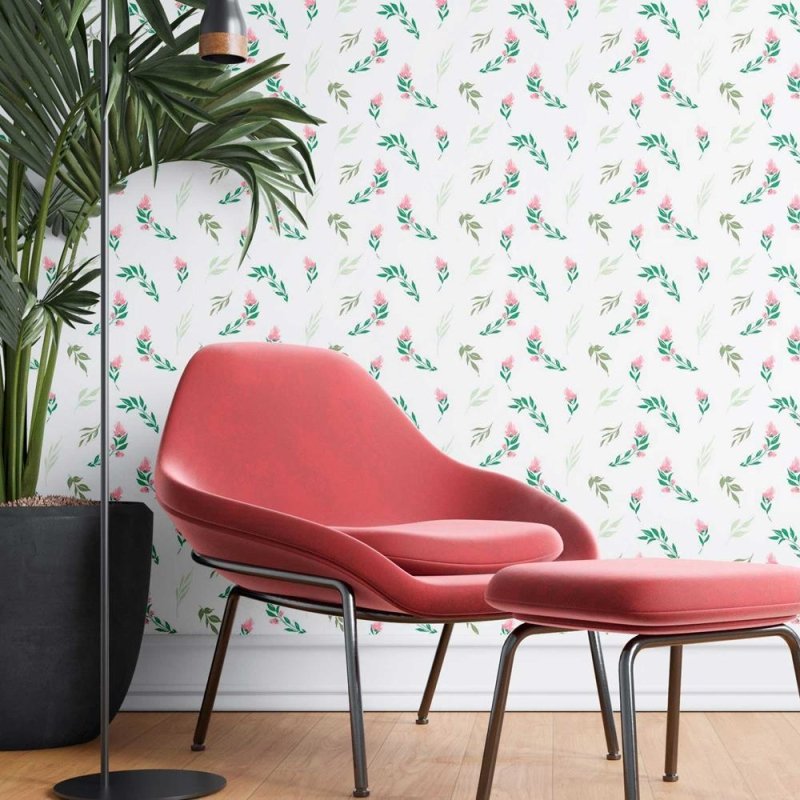 Papel de Parede Adesivo Folhas e Rosas Minimalistas N08052 - Papel na Parede