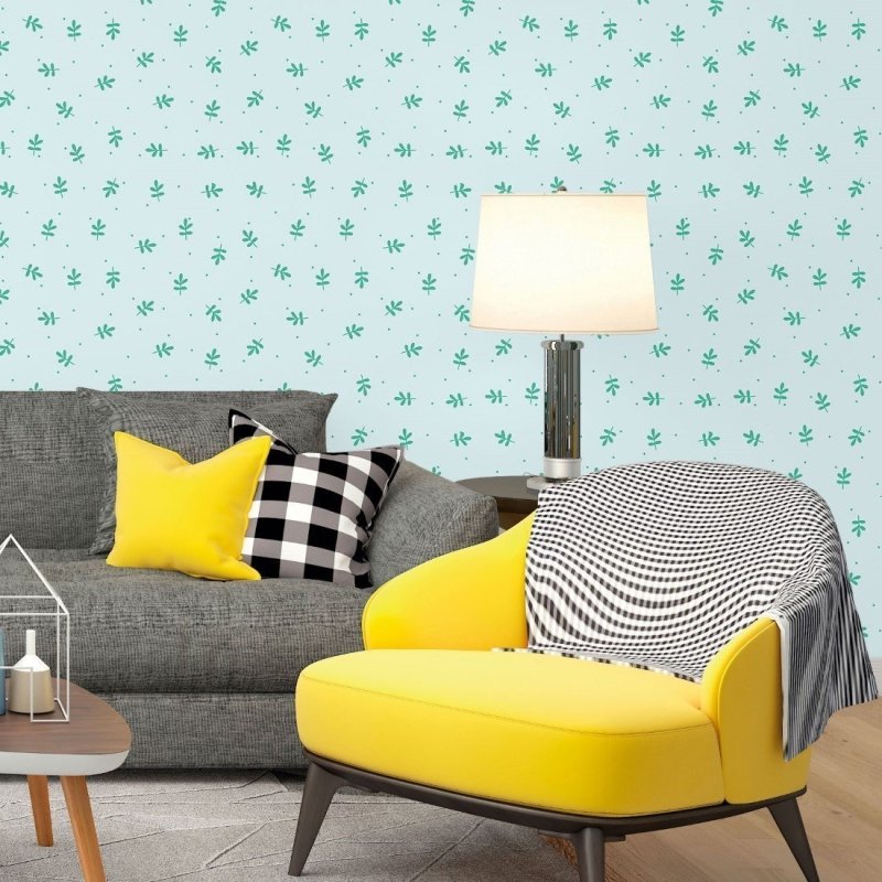 Papel de Parede Adesivo Folhas Minimalistas Verde N017021 - Papel na Parede
