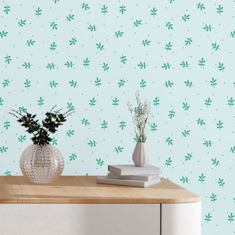 Papel de Parede Adesivo Folhas Minimalistas Verde N017021 - Papel na Parede