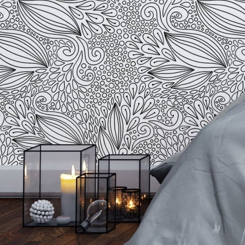 Papel de Parede Adesivo Folhas Para Colorir N04032 - Papel na Parede