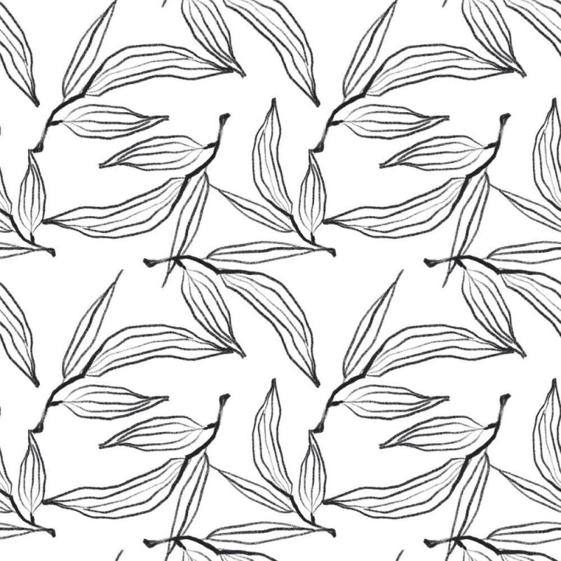 Papel de Parede Adesivo Folhas P&B N013093 - Papel na Parede