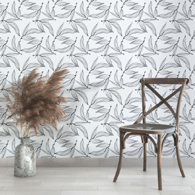 Papel de Parede Adesivo Folhas P&B N013093 - Papel na Parede