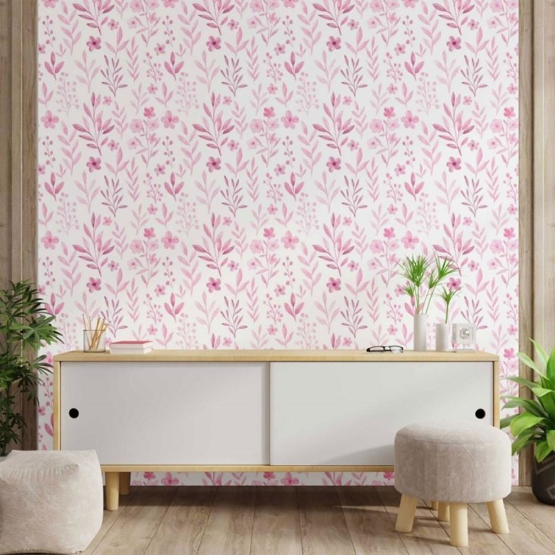 Papel de Parede Adesivo folhas rosadas N014105 - Papel na Parede