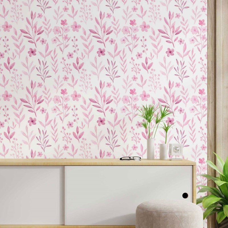 Papel de Parede Adesivo folhas rosadas N014105 - Papel na Parede