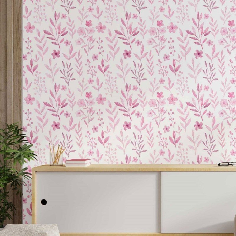 Papel de Parede Adesivo folhas rosadas N014105 - Papel na Parede