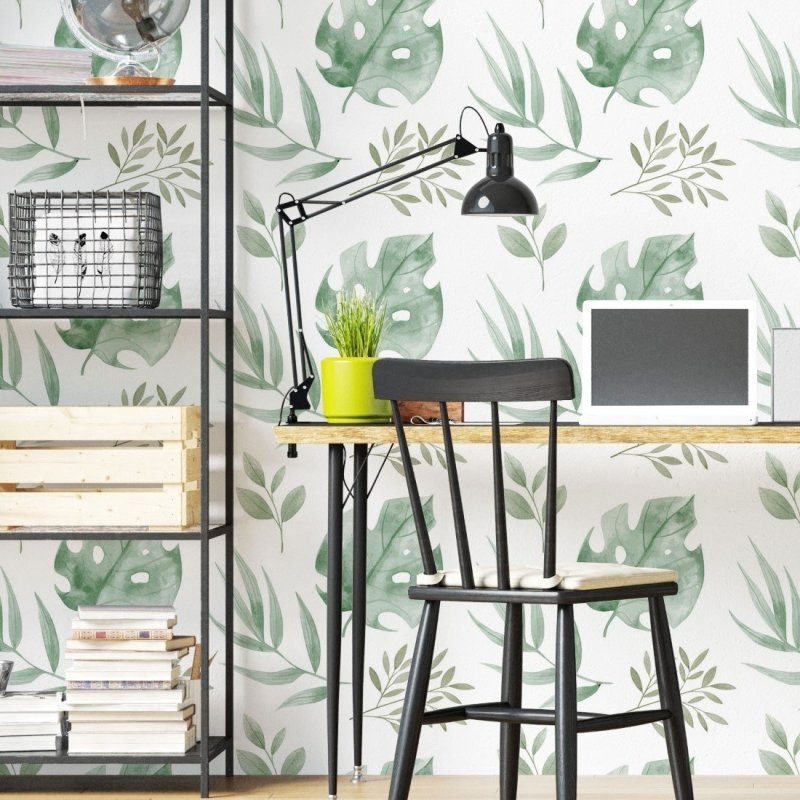 Papel de Parede Adesivo Folhas Tropicais Aquarela N019047 - Papel na Parede