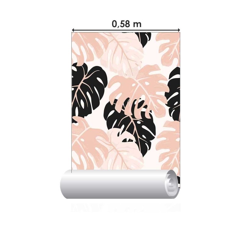 Papel de Parede Adesivo Folhas Tropicais Rosa e Preto N08049 - Papel na Parede