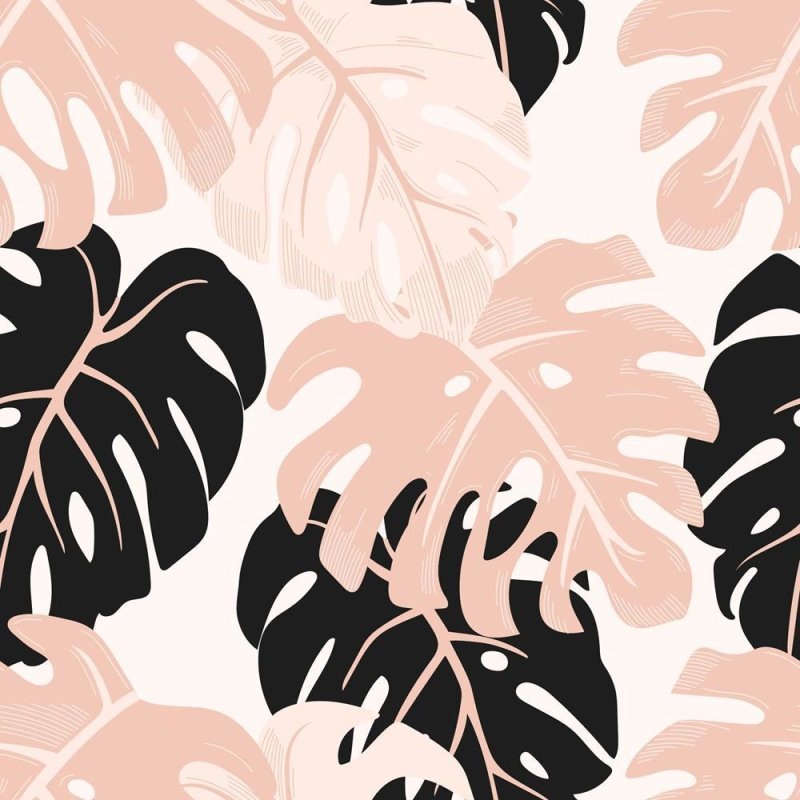 Papel de Parede Adesivo Folhas Tropicais Rosa e Preto N08049 - Papel na Parede