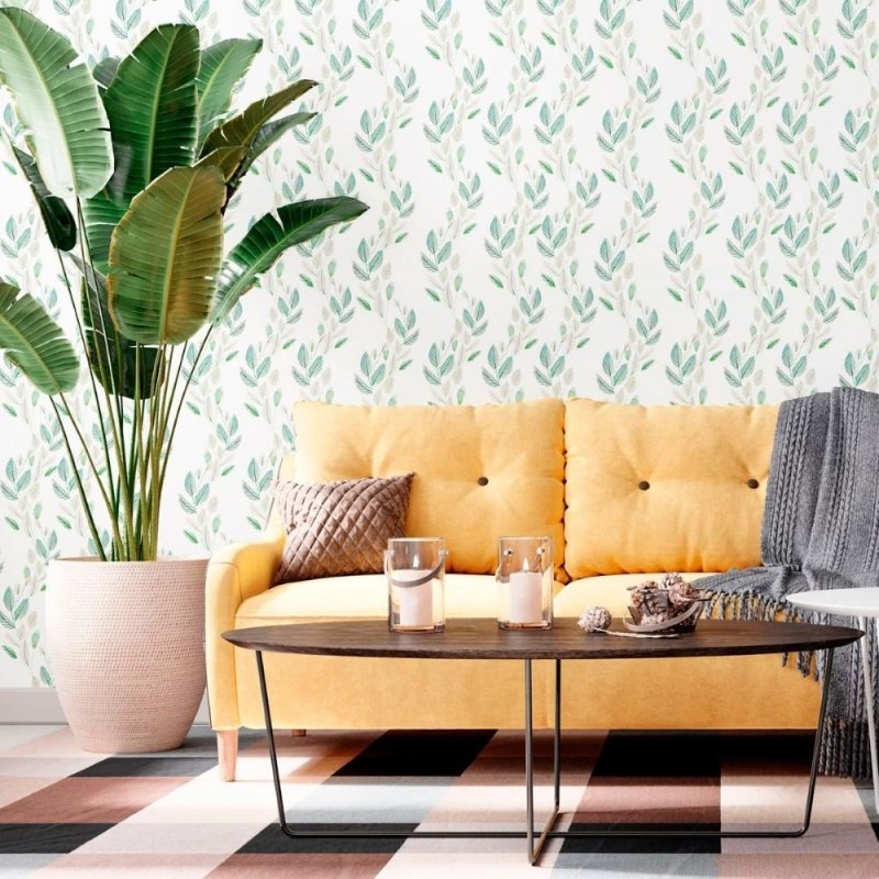 Papel de Parede Adesivo Folhas Verdes Curvas N012010 - Papel na Parede