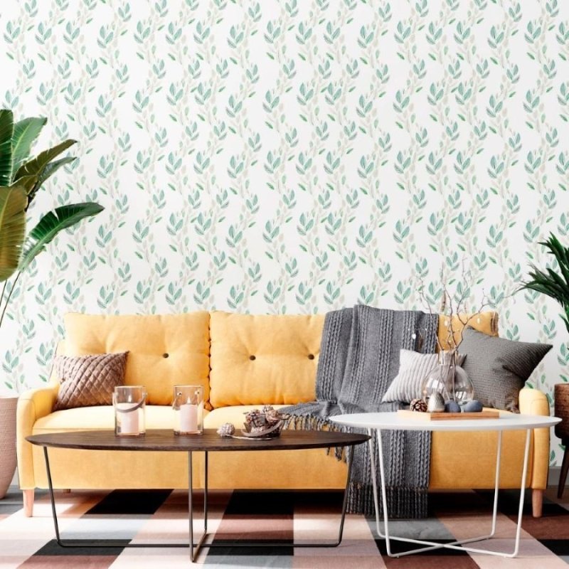 Papel de Parede Adesivo Folhas Verdes Curvas N012010 - Papel na Parede