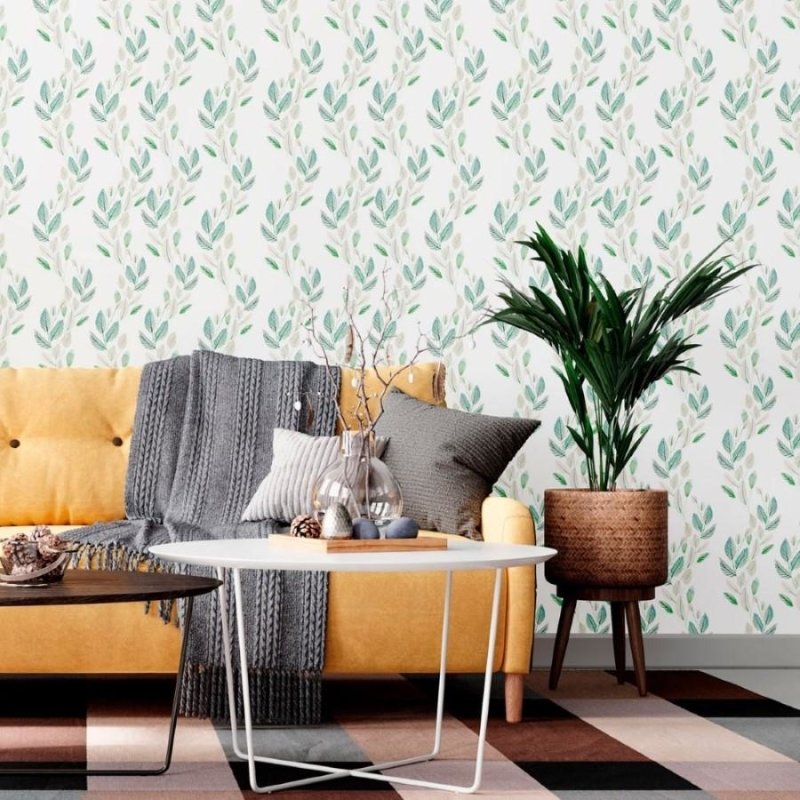 Papel de Parede Adesivo Folhas Verdes Curvas N012010 - Papel na Parede