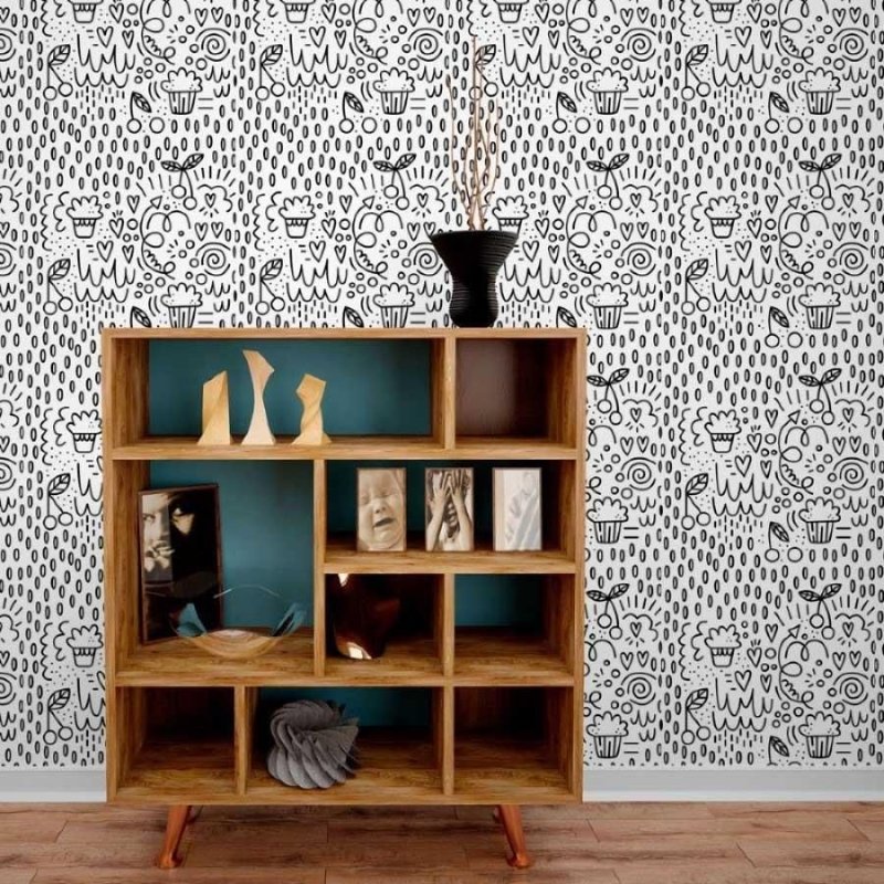 Papel de Parede Adesivo Frutas Corações Para Colorir N013249 - Papel na Parede
