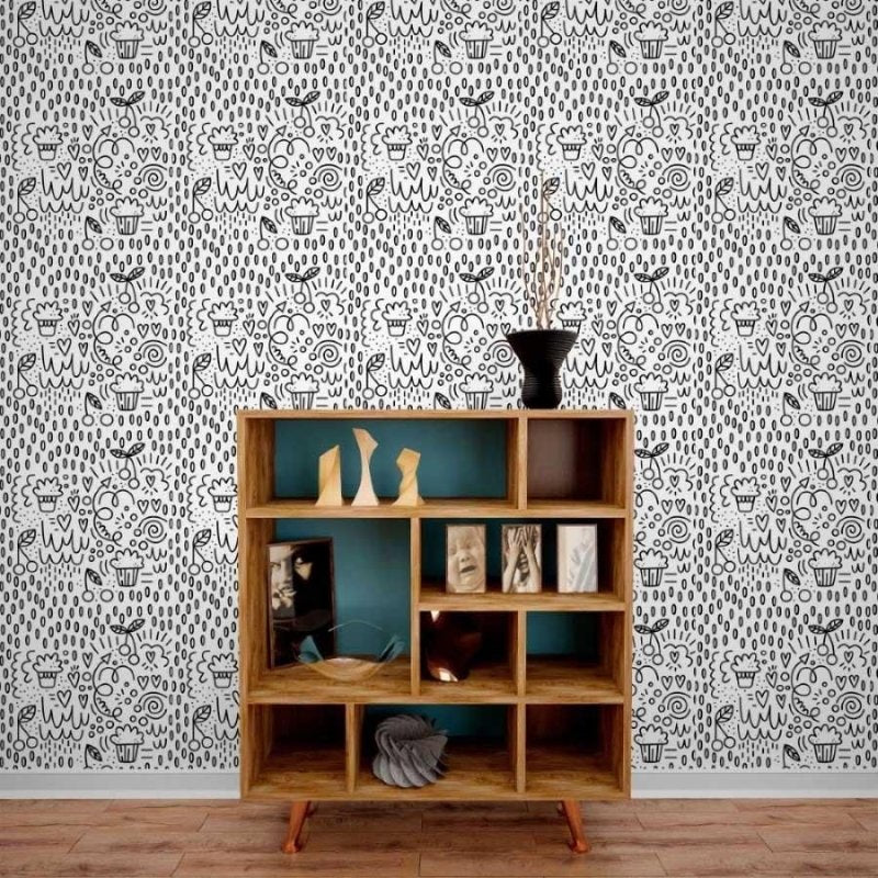 Papel de Parede Adesivo Frutas Corações Para Colorir N013249 - Papel na Parede
