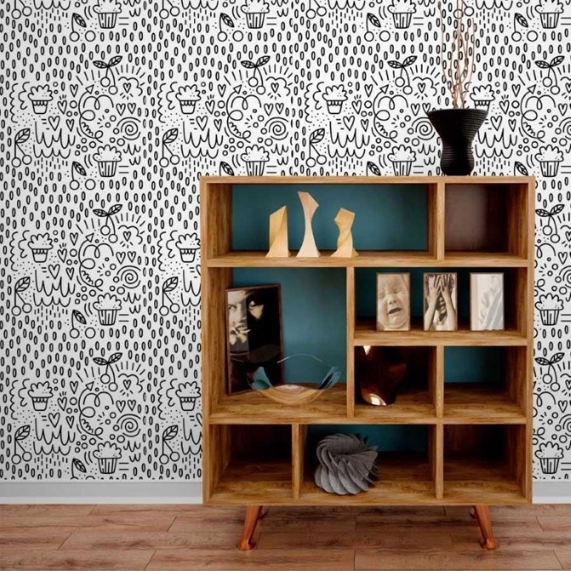 Papel de Parede Adesivo Frutas Corações Para Colorir N013249 - Papel na Parede