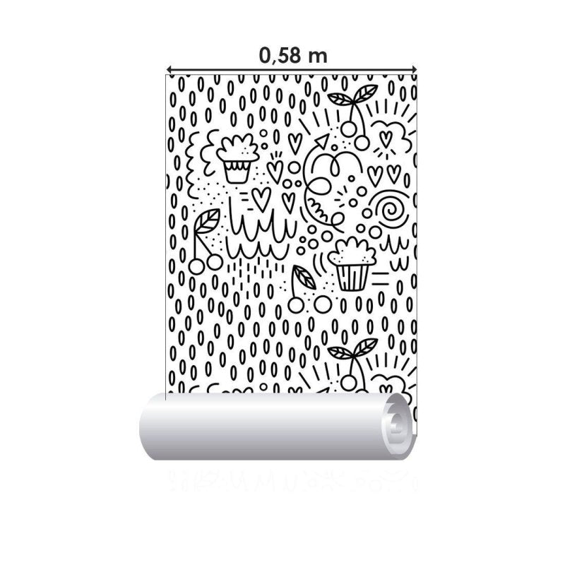 Papel de Parede Adesivo Frutas Corações Para Colorir N013249 - Papel na Parede