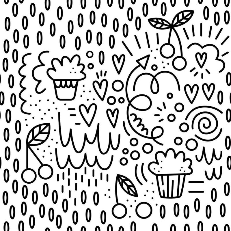 Papel de Parede Adesivo Frutas Corações Para Colorir N013249 - Papel na Parede