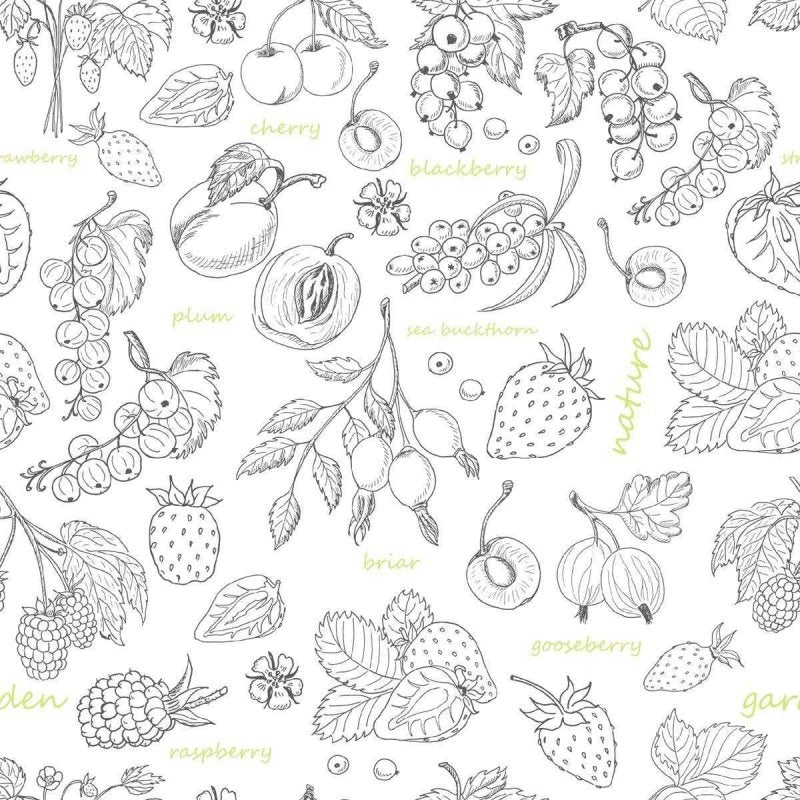 Papel de Parede Adesivo Frutas Preto e Branco N04279 - Papel na Parede