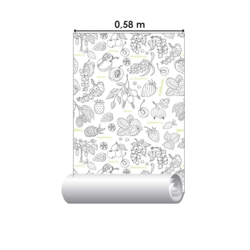 Papel de Parede Adesivo Frutas Preto e Branco N04279 - Papel na Parede
