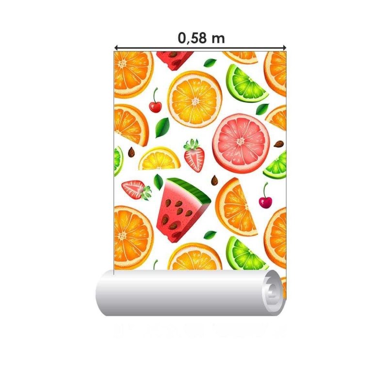 Papel de Parede Adesivo Frutas Tropicais Coloridas N04266 - Papel na Parede