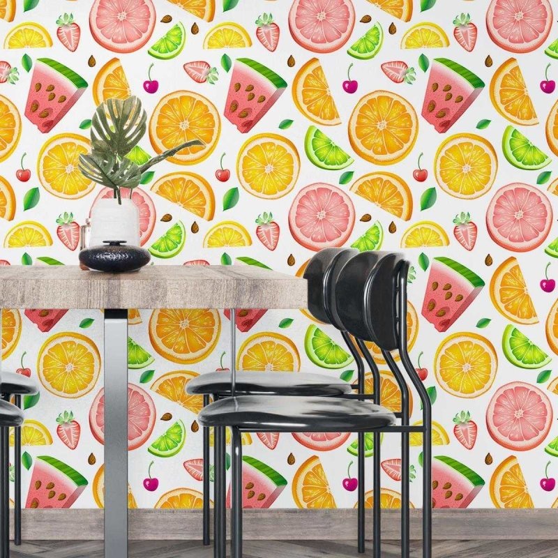 Papel de Parede Adesivo Frutas Tropicais Coloridas N04266 - Papel na Parede
