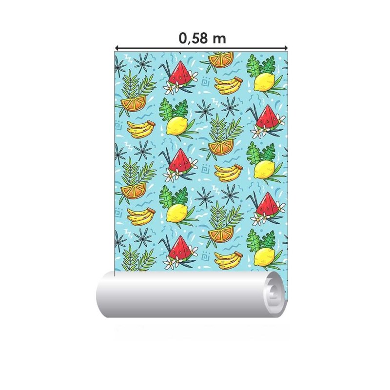 Papel de Parede Adesivo Frutas Tropicais Fundo Azul N07033 - Papel na Parede