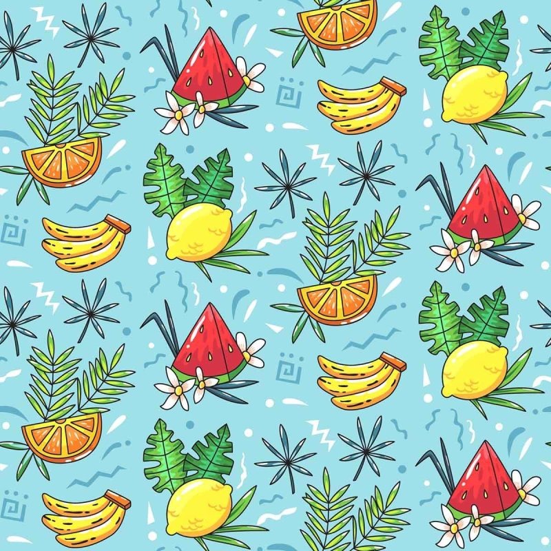 Papel de Parede Adesivo Frutas Tropicais Fundo Azul N07033 - Papel na Parede