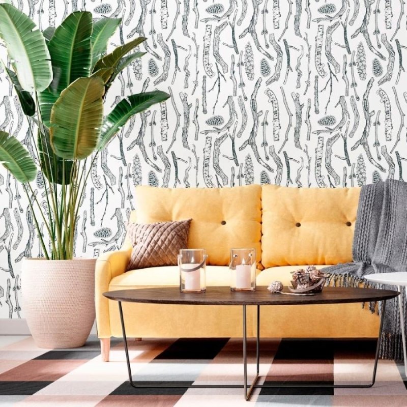 Papel de Parede Adesivo Galhos Secos e Pinhas N012030 - Papel na Parede