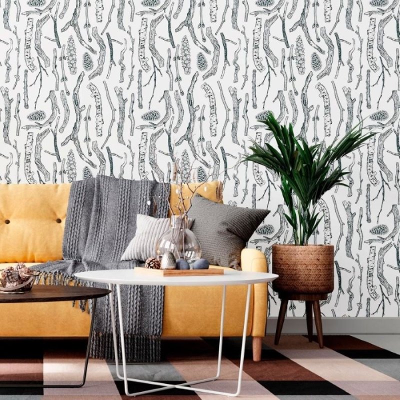 Papel de Parede Adesivo Galhos Secos e Pinhas N012030 - Papel na Parede