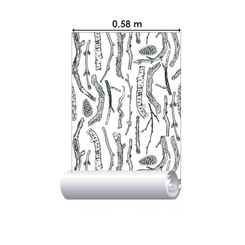 Papel de Parede Adesivo Galhos Secos e Pinhas N012030 - Papel na Parede