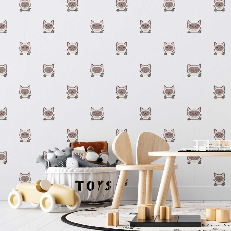 Papel de Parede Adesivo Gatinhos Bege Cartoon N08025 - Papel na Parede