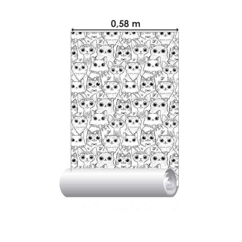 Papel de Parede Adesivo Gatinhos Preto e Branco N04052 - Papel na Parede