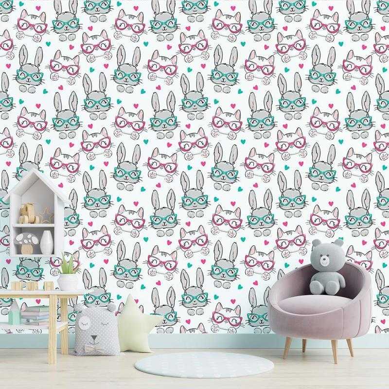 Papel de Parede Adesivo Gatos e Coelhos com òculos N05008 - Papel na Parede