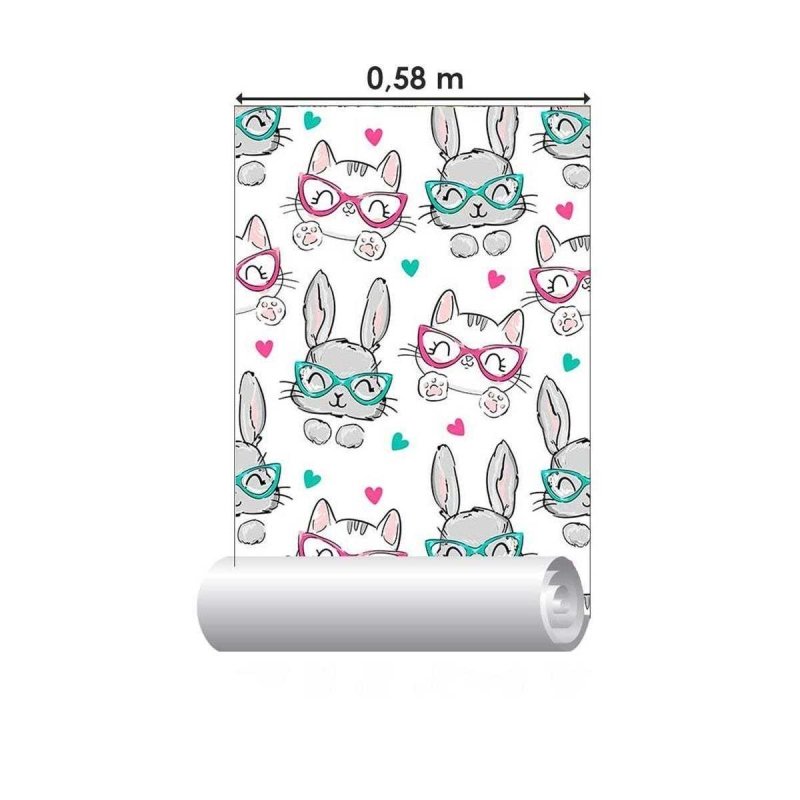 Papel de Parede Adesivo Gatos e Coelhos com òculos N05008 - Papel na Parede