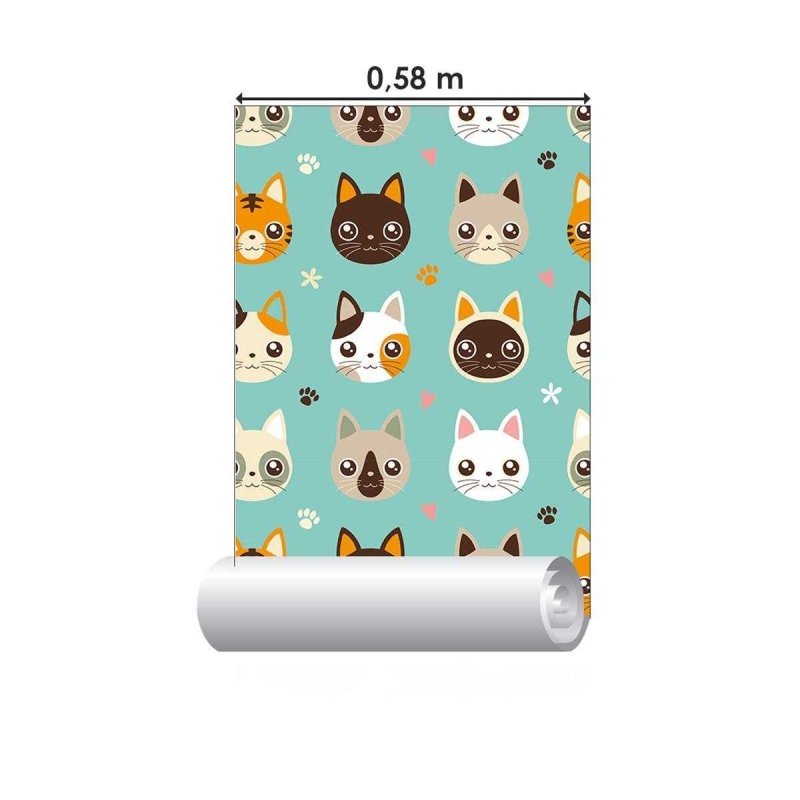 Papel de Parede Adesivo Gatos em Fundo Azul N04297 - Papel na Parede