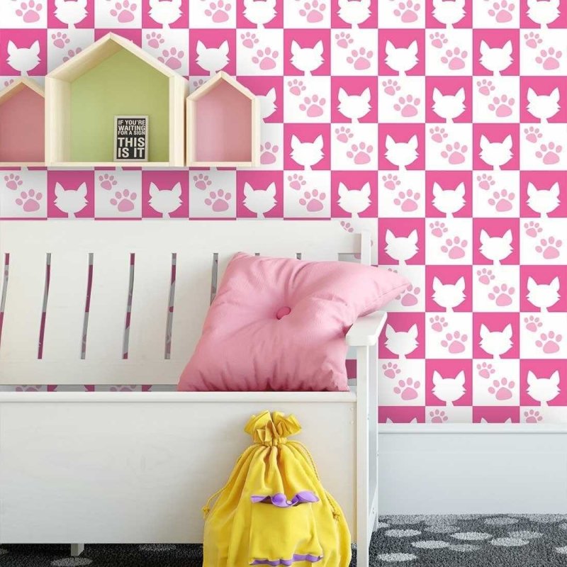 Papel de Parede Adesivo Gatos Rosa 12 - Papel na Parede