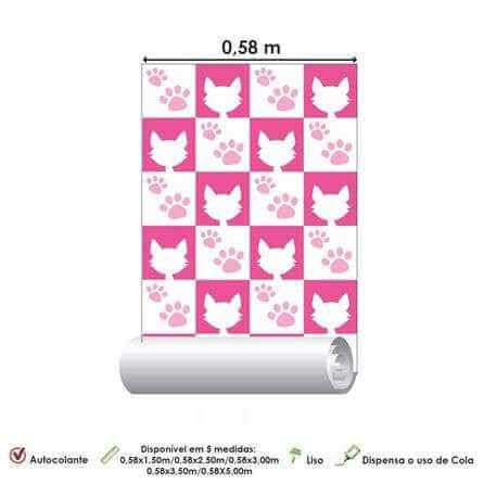 Papel de Parede Adesivo Gatos Rosa 12 - Papel na Parede