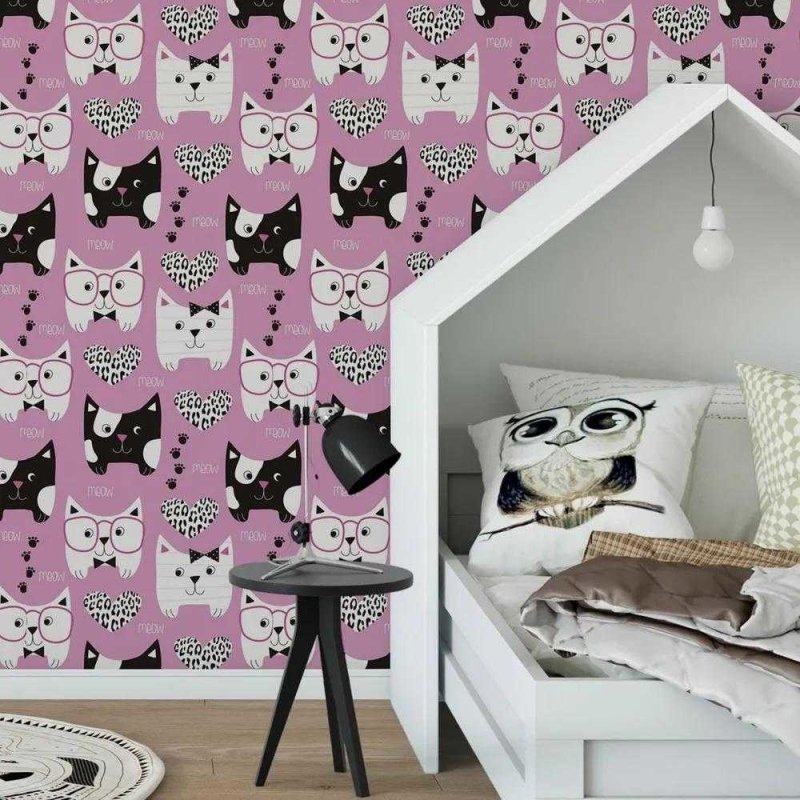Papel de Parede Adesivo Gatos Rosa 254915458 - Papel na Parede