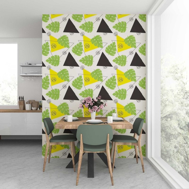 Papel de Parede Adesivo Geométrico Abstrato Folhas Tropicais N07114 - Papel na Parede