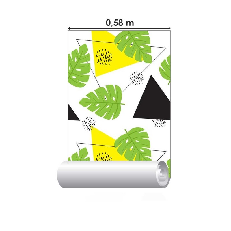 Papel de Parede Adesivo Geométrico Abstrato Folhas Tropicais N07114 - Papel na Parede