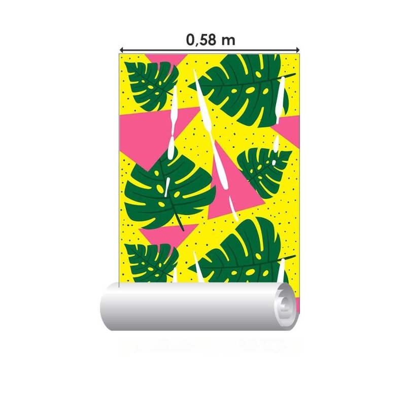 Papel de Parede Adesivo Geométrico Abstrato Tropical Amarelo N07115 - Papel na Parede