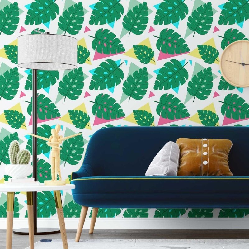 Papel de Parede Adesivo Geométrico Abstrato Tropical Colorido N07116 - Papel na Parede