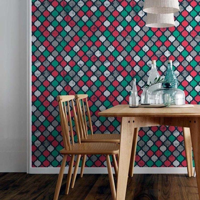 Papel de Parede Adesivo Geométrico Árabe Verm. Verde N06068 - Papel na Parede