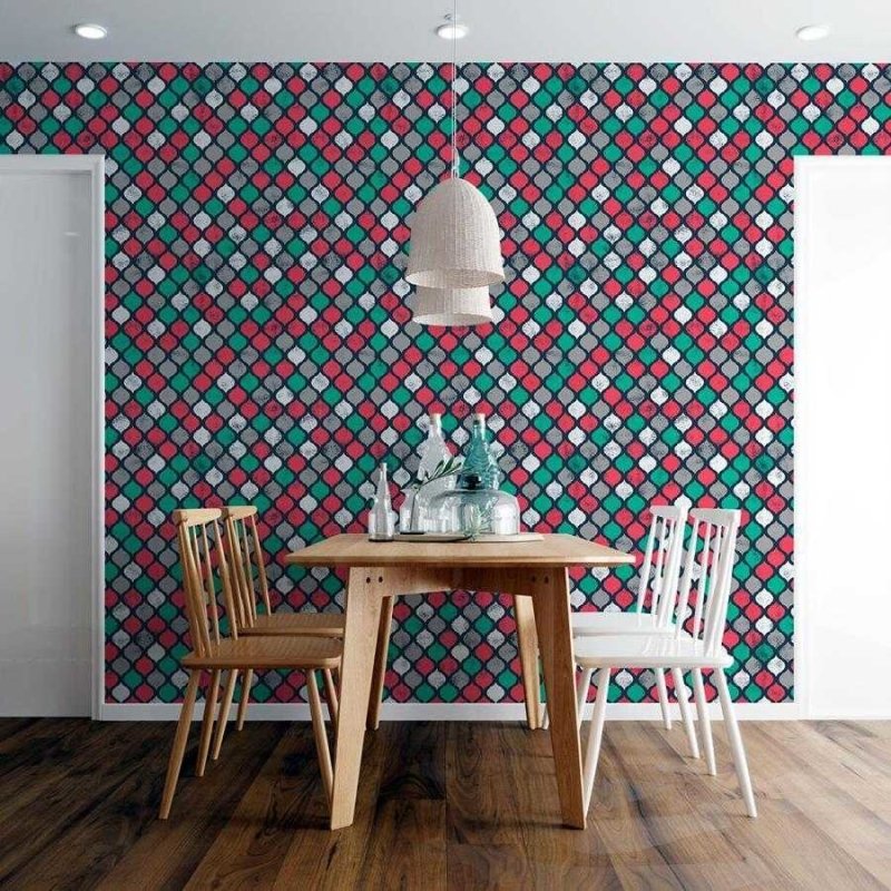 Papel de Parede Adesivo Geométrico Árabe Verm. Verde N06068 - Papel na Parede