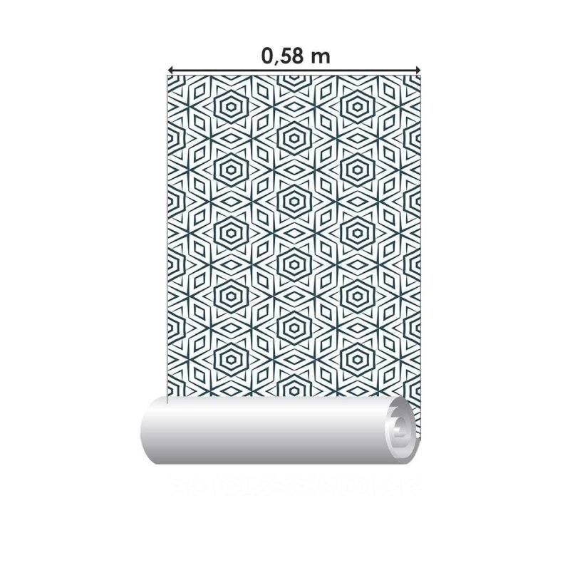 Papel de Parede Adesivo Geométrico Azul e Branco N04181 - Papel na Parede