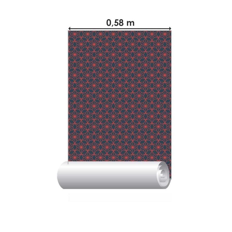 Papel de Parede Adesivo Geométrico Azul e Vermelho N04104 - Papel na Parede