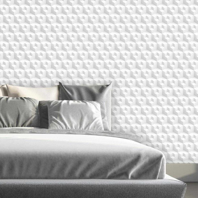 Papel de Parede Adesivo Geometrico branco 3d 0179 - Papel na Parede