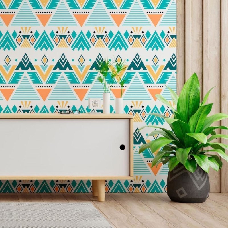 Papel de Parede Adesivo Geométrico Étnico Colorido N013063 - Papel na Parede