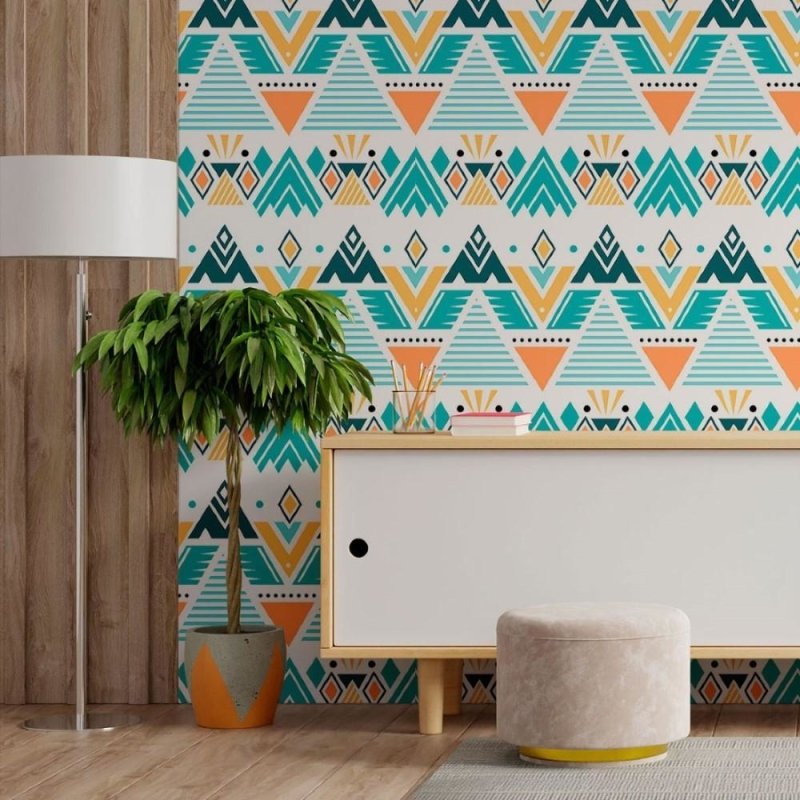 Papel de Parede Adesivo Geométrico Étnico Colorido N013063 - Papel na Parede