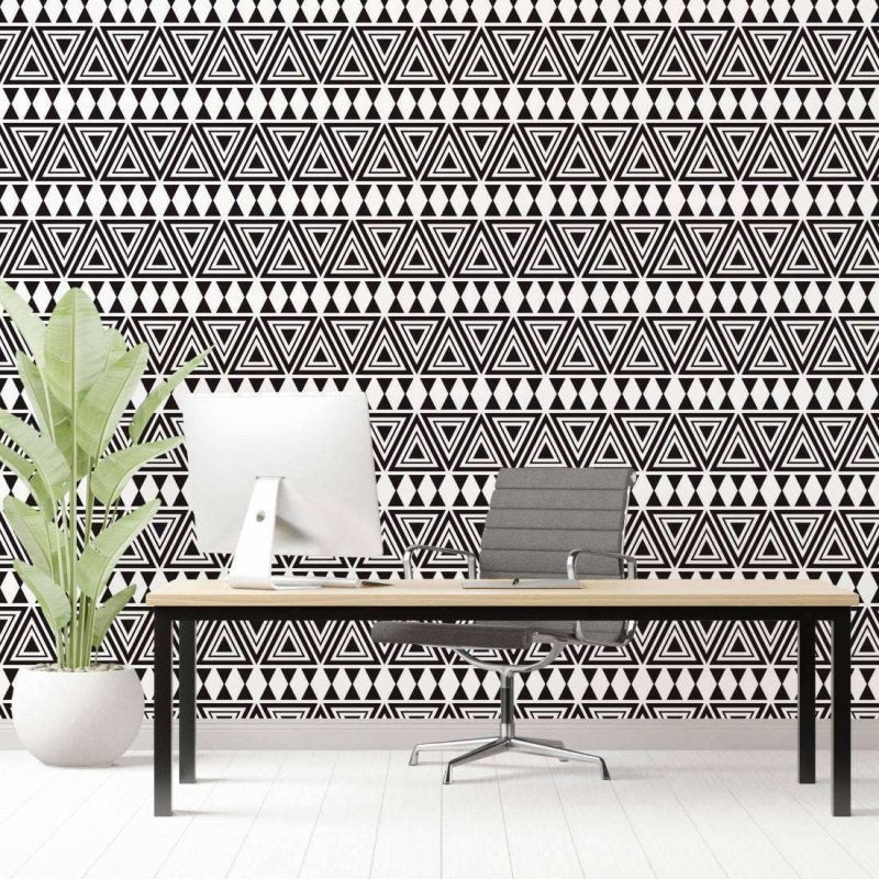 Papel de Parede Adesivo Geométrico Étnico P&B N017054 - Papel na Parede